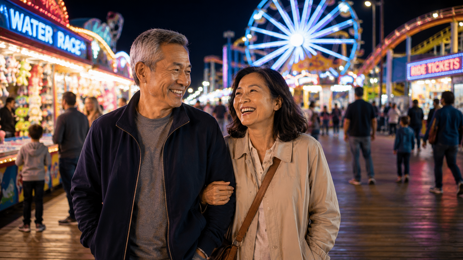 Joyful stroll at the neon carnival